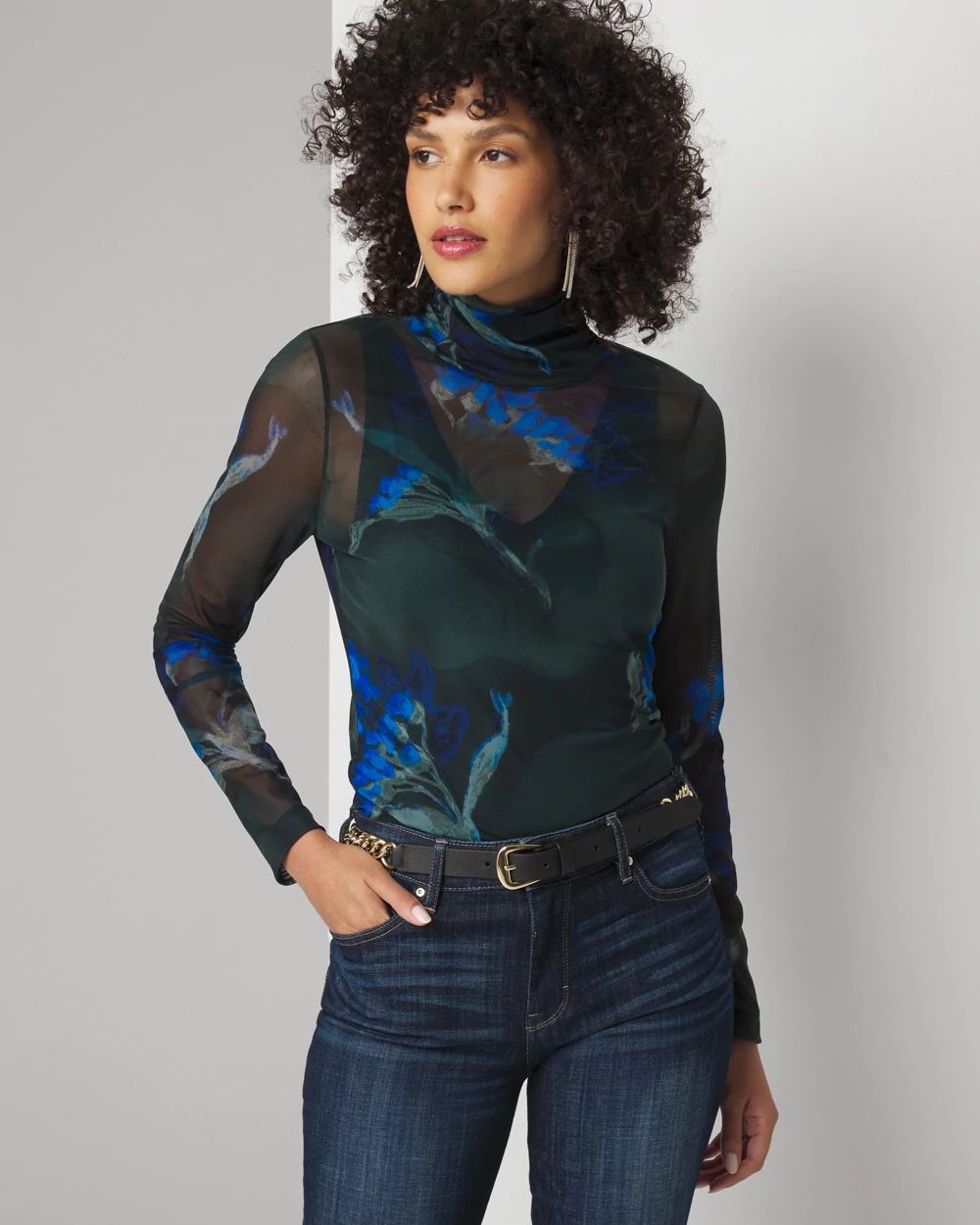 Long Sleeve Mesh Turtleneck White House Black Market